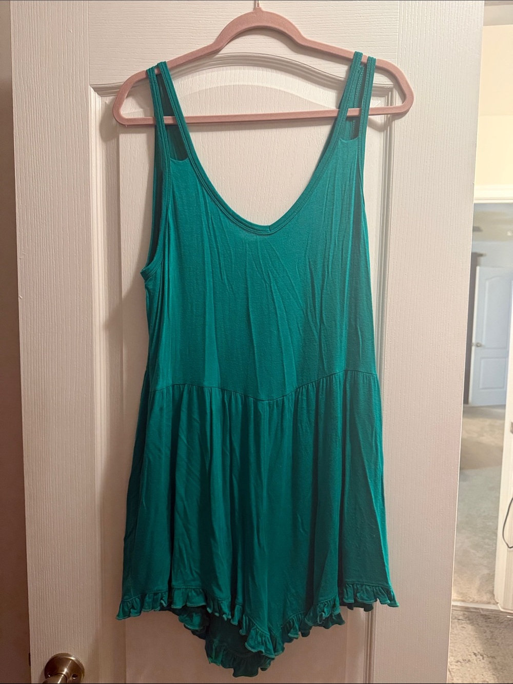 white birch Green Double-Strap Ruffle Hem Swing Romper